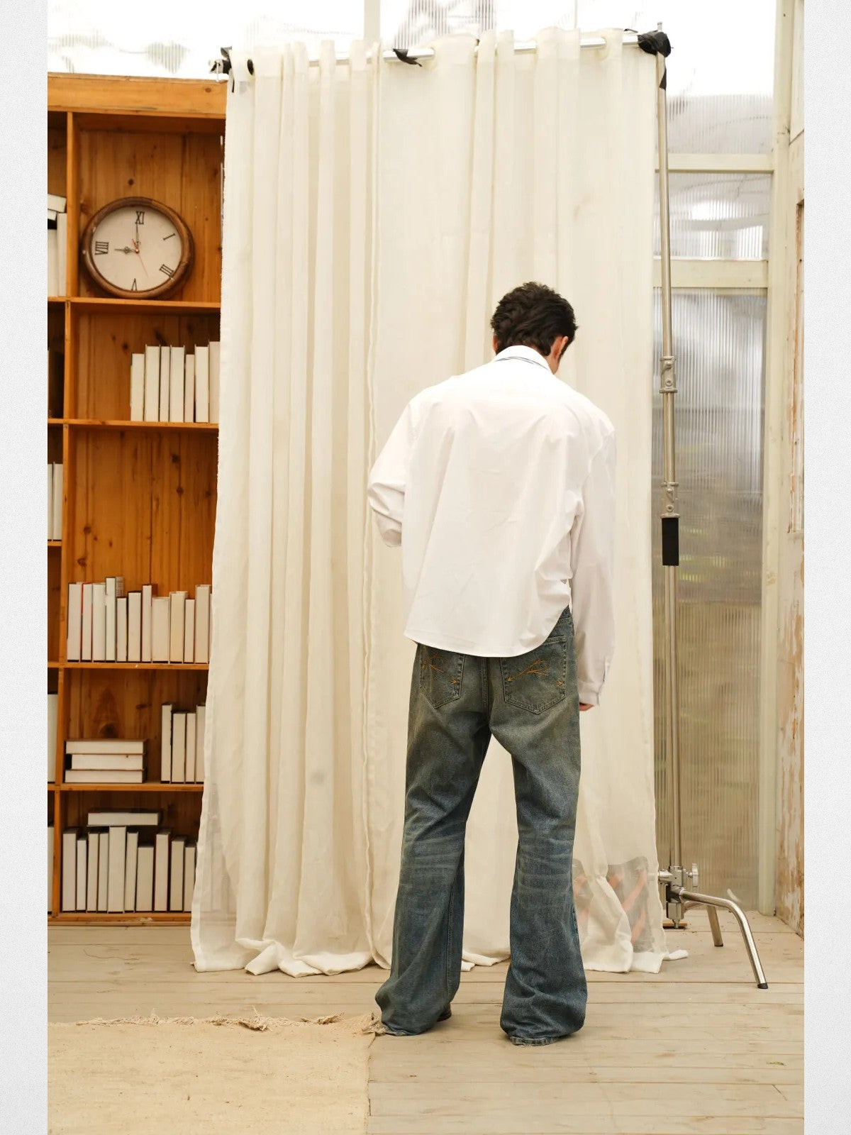 Retro 21 Bamboo Rayon Drop Shoulder Shirt in White - On Male Model