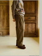 USAGE Pleated Cotton Twill Chinos in Beige - On Model