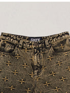 SMFK All Over Print Wide Leg Jeans in Brown - Detail