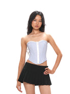 SweetChilling Striped Strapless Corset Top in Blue - On Female Model