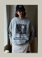 USAGE Washed Cotton Graphic Sweatshirt in Gray - On Male Model
