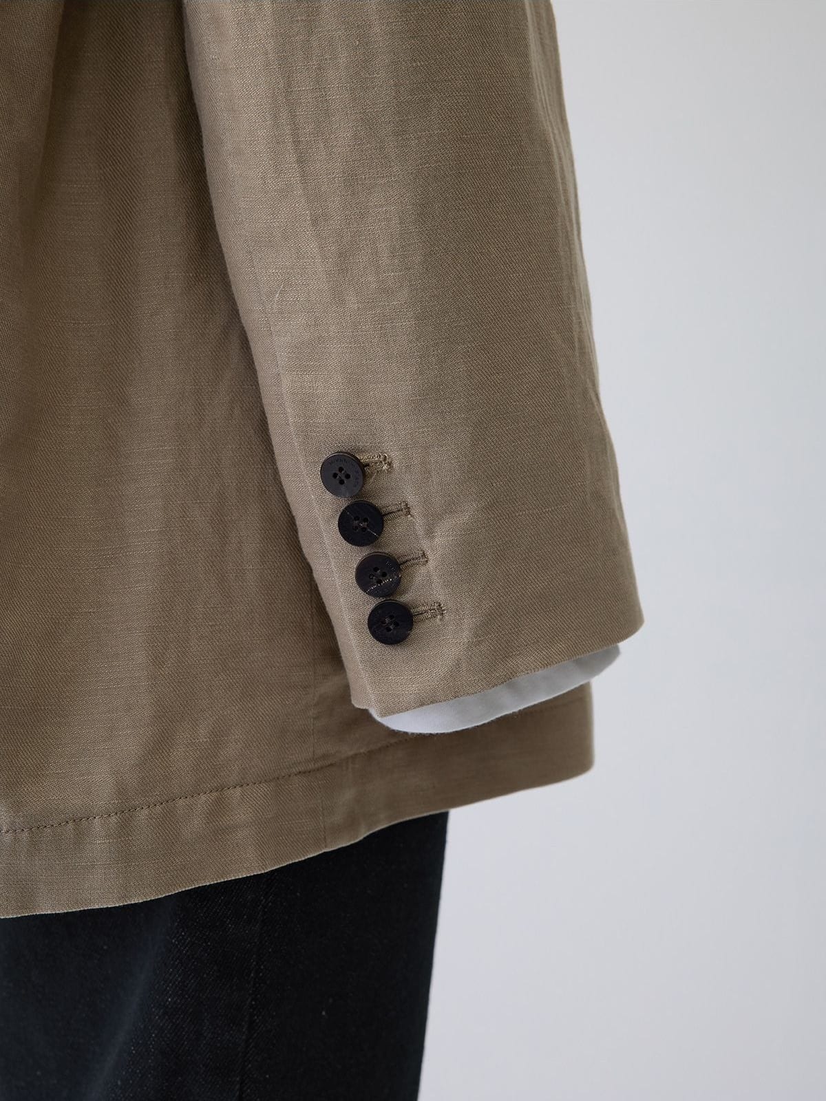 Random Piece Drop Shoulder Cotton Linen Blazer in Beige - On Model