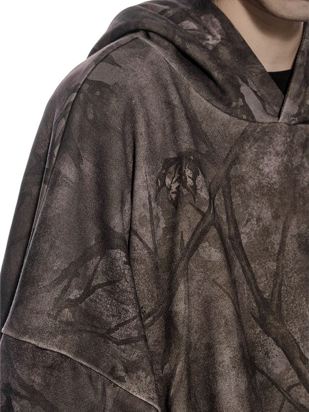 D5ove Distressed Forest Camo Hoodie in Gray - On Model