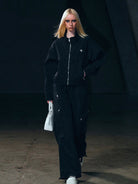 SMFK Zip Up Polyamide Track Jacket in Black - On Female Model