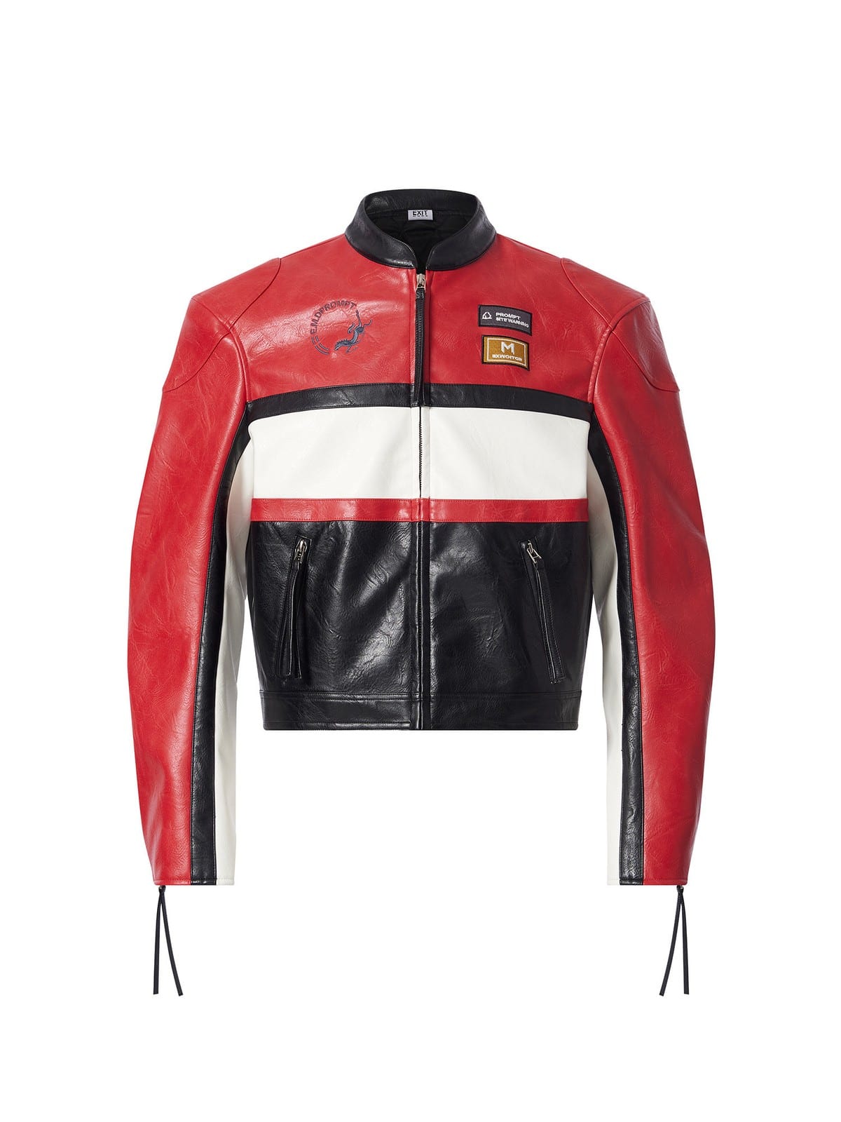 BLINDNOPLAN Cropped Color Block Faux Leather Moto Jacket in Red