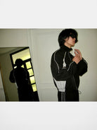 AFterTaste Oversized Zip Up Track Jacket in Black - On Male Model