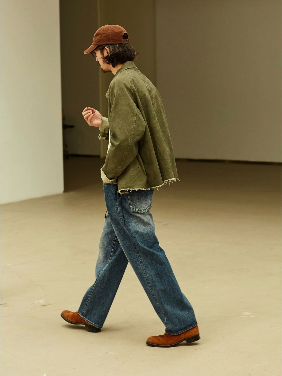 USAGE Vintage Washed Cotton Sports Jacket in Olive - On Male Model
