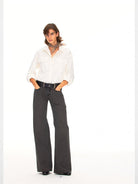 FaxCopyExpress Vintage Wash Cotton Jeans in Gray - On Female Model