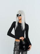 SMFK Plush Mini Handbag in Black - On Female Model