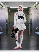 CFIERCE Embroidered Cat Tail Bubble Skirt in White - On Female Model