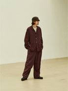 USAGE Textured Cotton Ramie Work Shirt in Purple - On Male Model