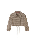 SweetChilling Plaid Double Breasted Cropped Top in Brown