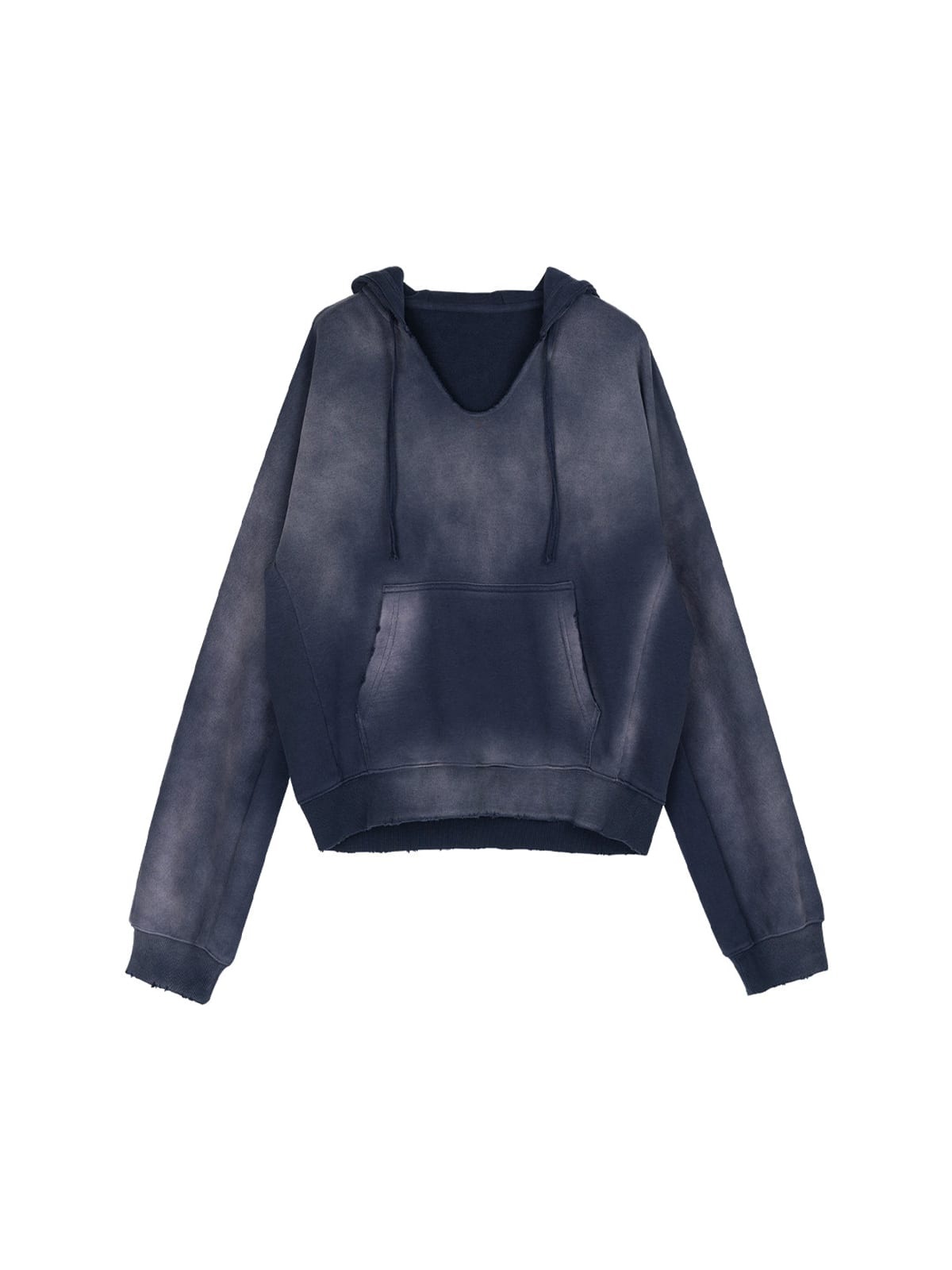 SIMPLE PROJECT Distressed Wide Neck Cropped Hoodie in Navy