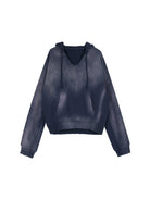 SIMPLE PROJECT Distressed Wide Neck Cropped Hoodie in Navy
