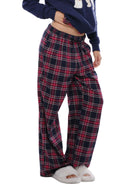 SweetChilling Plaid Cotton Lounge Pants in Red - On Female Model