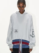 BLINDNOPLAN Layered Waistband Spliced Hoodie in Gray - On Female Model