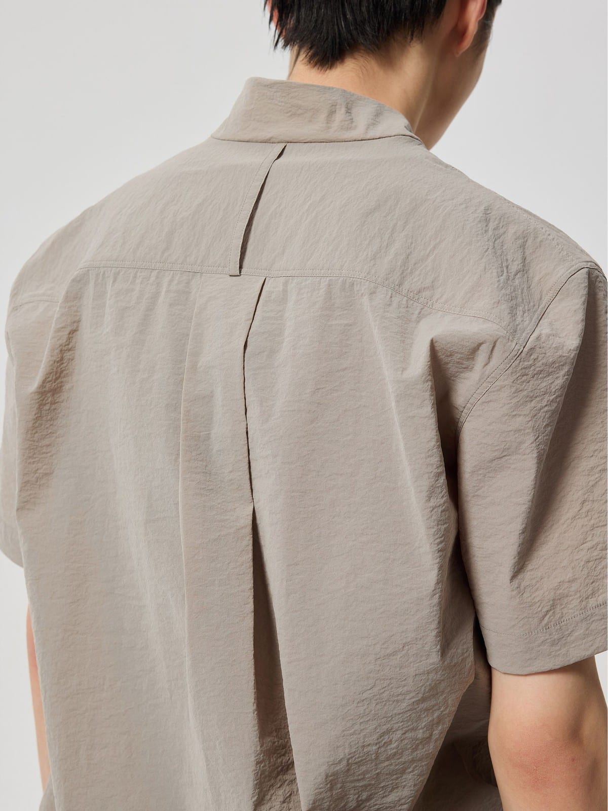 SIMPLE PROJECT Nylon Half Placket Short Sleeve Shirt in Gray - On Model