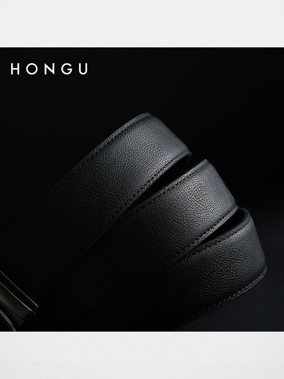 HONGU Cowhide Leather Automatic Belt in Black - Detail