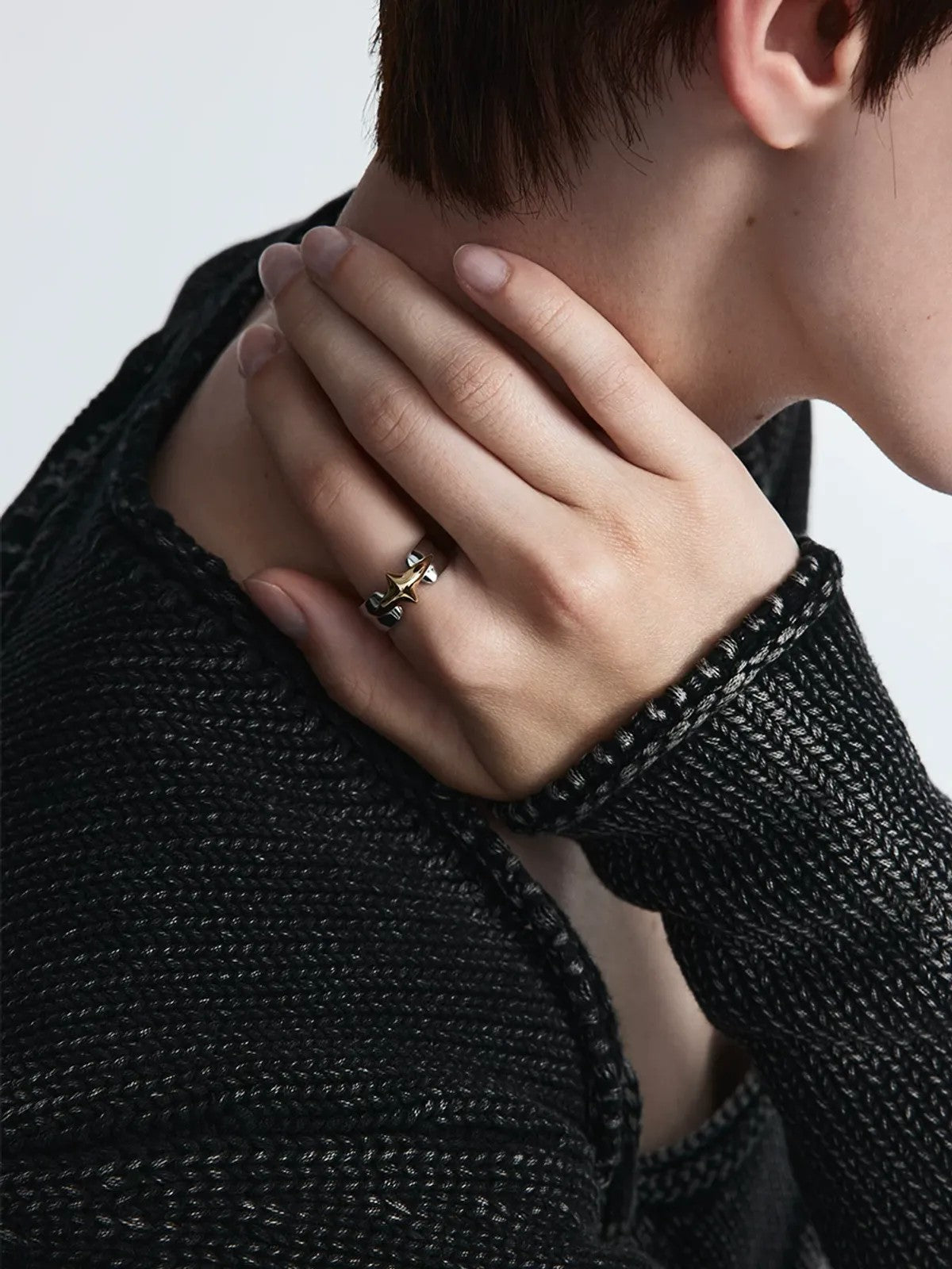 BLACKHEAD Structural Two Tone Star Ring in Gold - On Model
