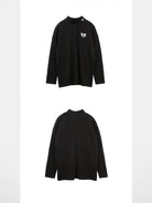 SOD Embroidered Mock Neck Top in Black