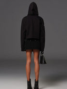 SMFK Cotton Blend Slim Zip Up Hoodie in Black - On Female Model