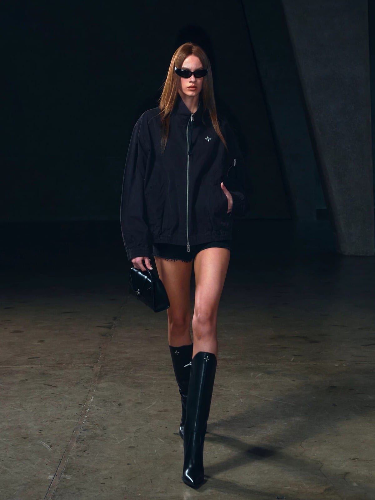 SMFK Garment Dyed Cotton Training Jacket in Black - On Female Model