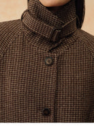 TEASEL Wool Plaid Barn Jacket with Fur Collar in Brown - On Female Model