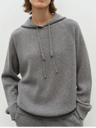 MSBEAST Pure Wool Waffle Knit Hoodie in Gray - On Female Model