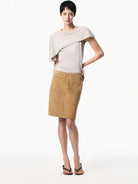 RARELY ALIKE Asymmetrical Draped Lyocell Blend Top in Gray - On Female Model