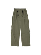 MEDM Crinkled Nylon Parachute Cargo Pants in Olive