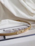 PANLULUPAN Slim Leather Belt with Interlocking Buckle in Beige - Lifestyle