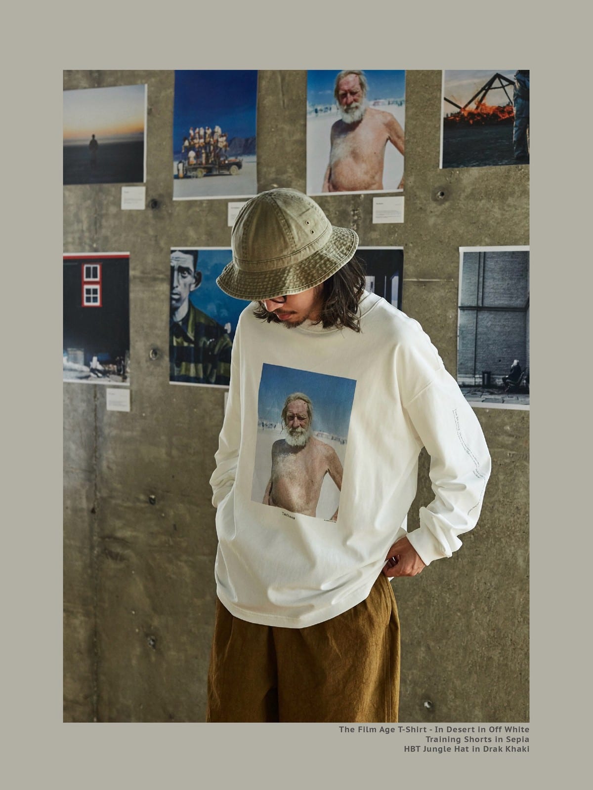 USAGE Vintage Photo Print Cotton T Shirt in White - On Male Model