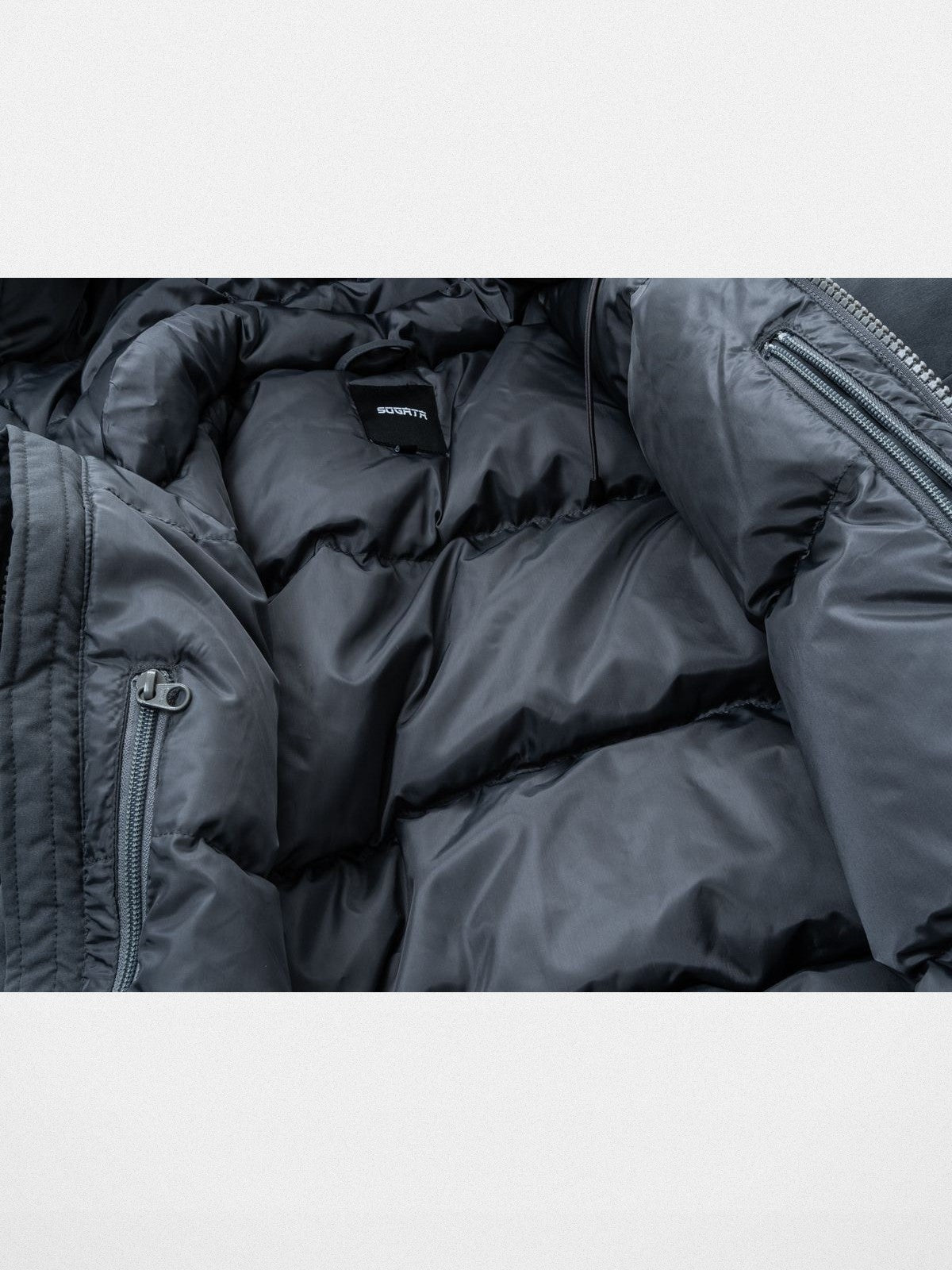 Soda Mid Length Hooded Down Puffer in Black - Detail