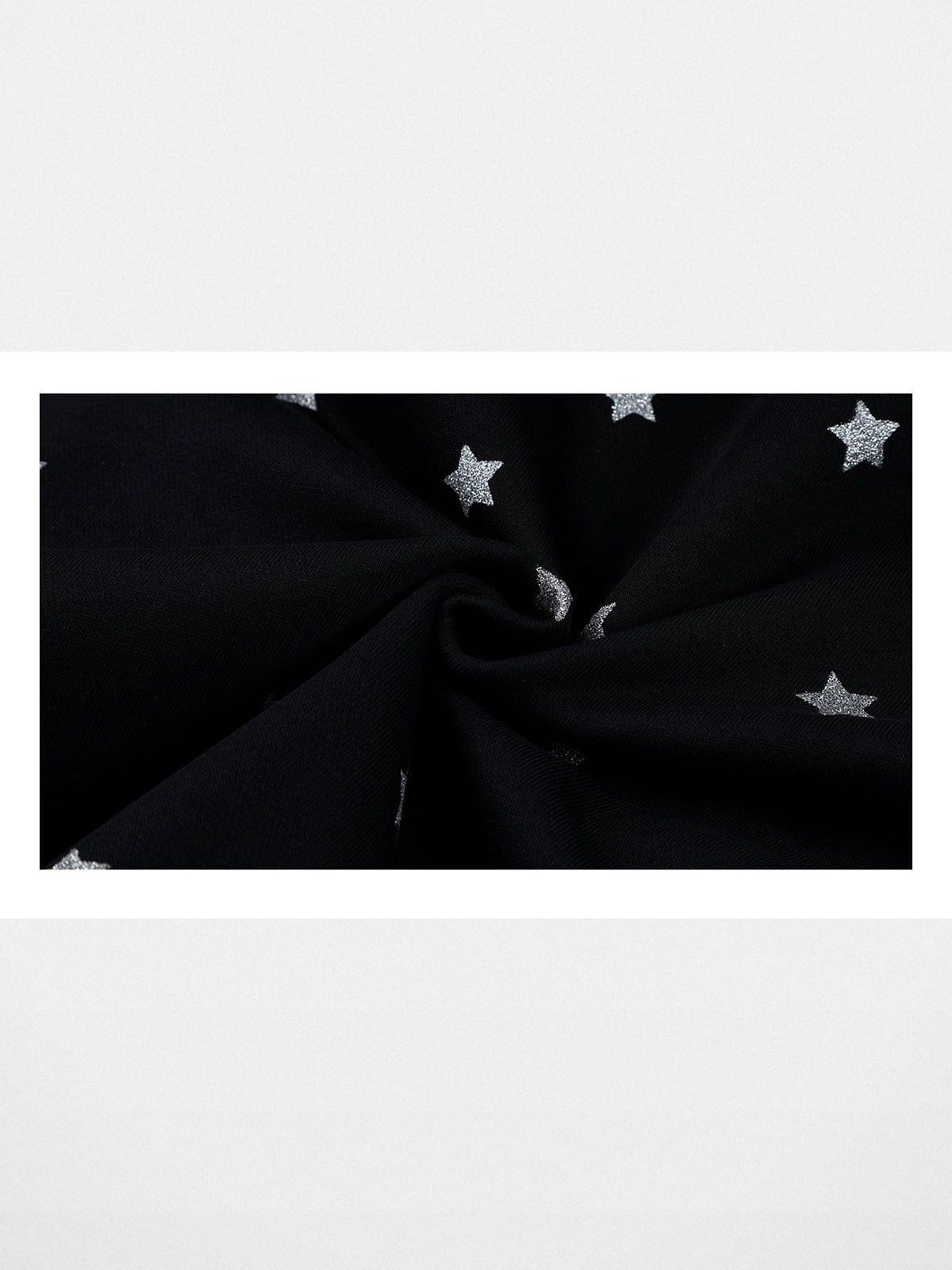 MEDM Fleece Lined Star Print Zip Hoodie in Black - Detail