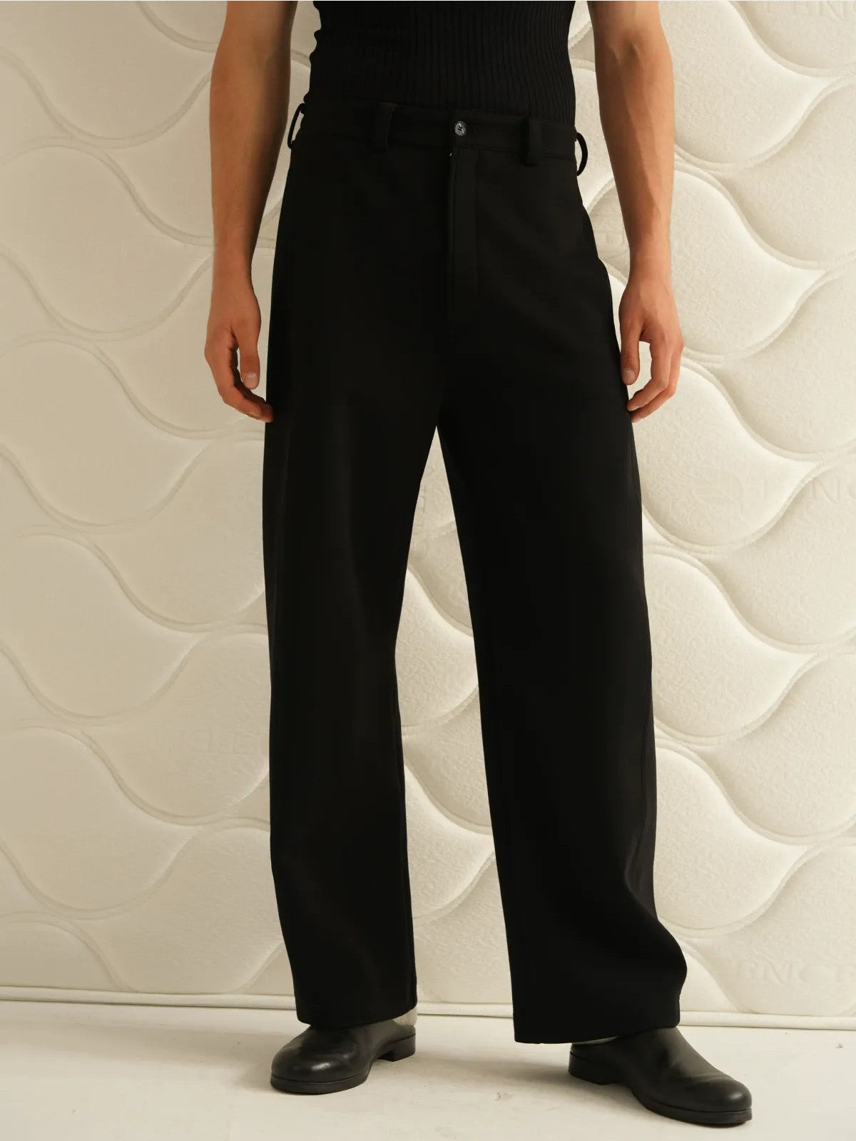 Retro 21 Air Layer Curved Leg Pants in Black - On Male Model