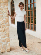 MSBEAST Acetate Modal Cap Sleeve Cropped T Shirt in White - On Female Model