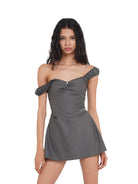 SweetChilling Off the Shoulder Corset Mini Dress in Gray - On Female Model