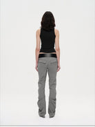 RARELY ALIKE Curved Leg Flared Dress Pants in Gray - On Model