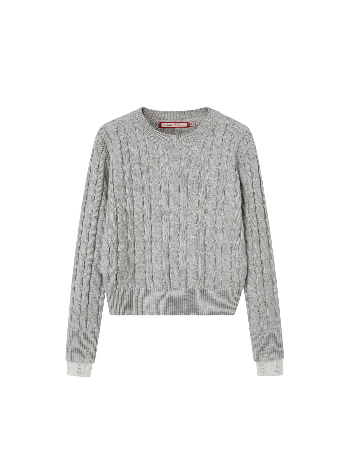 SweetChilling Contrast Cuff Cable Knit Sweater in Gray