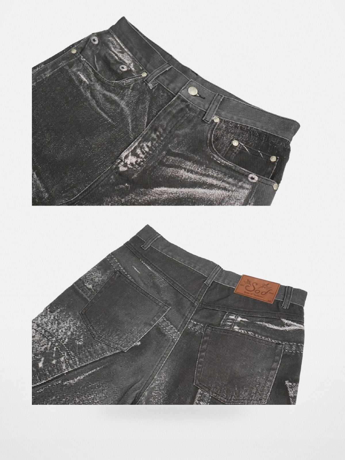SOD Digital Print Wide Leg Jeans in Black