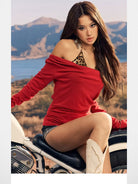 BeerBro Cowl Neck Knit Leopard Halter Set in Red - On Female Model