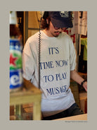 USAGE Heavyweight Graphic Cotton T Shirt in Heather Gray - On Male Model