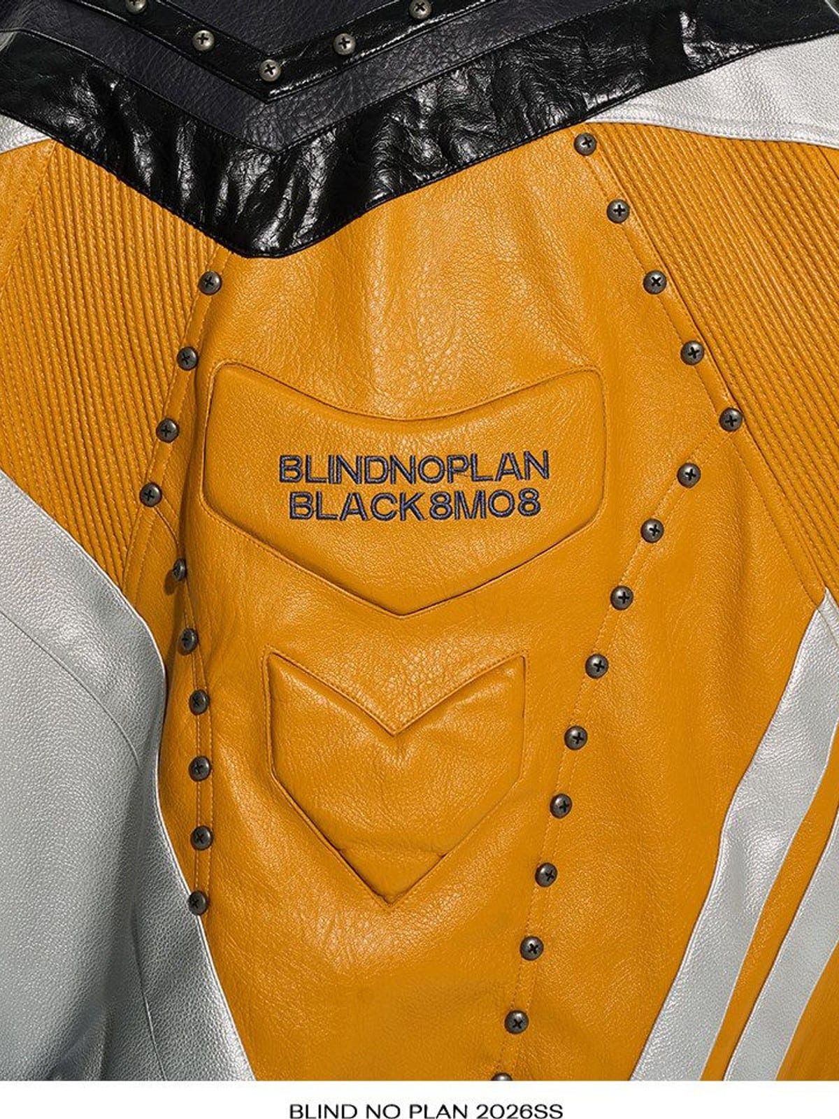 BLINDNOPLAN Color Blocked Faux Leather Biker Jacket in Black - Detail