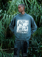 TRIANGLE PROJECT Heavyweight Distressed Graphic Hoodie in Gray - On Male Model