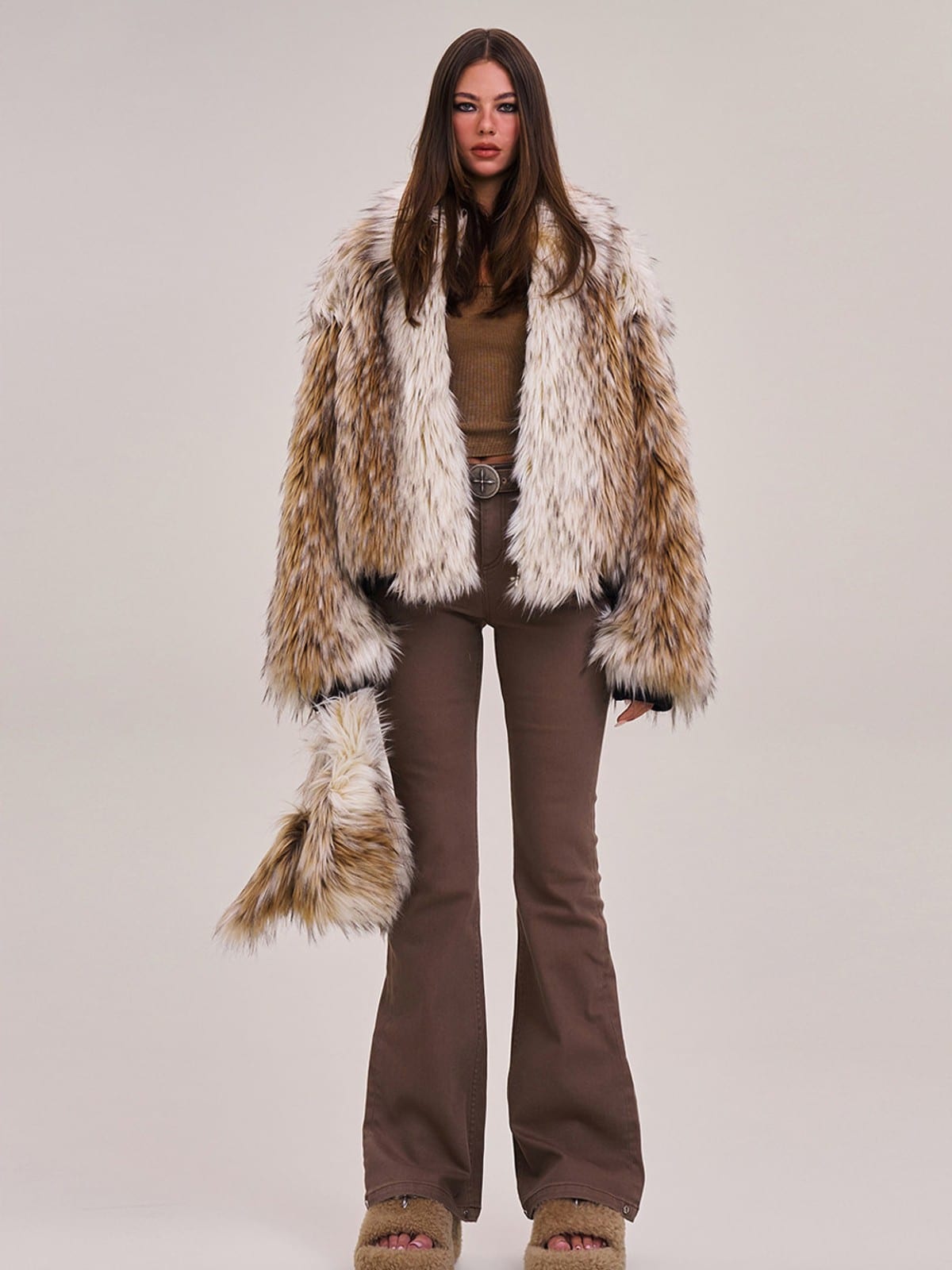 SMFK Stretch Cotton Flared Jeans in Brown - On Female Model