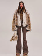 SMFK Stretch Cotton Flared Jeans in Brown - On Female Model