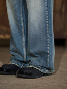 BLINDNOPLAN Distressed Washed Straight Jeans in Blue - On Model
