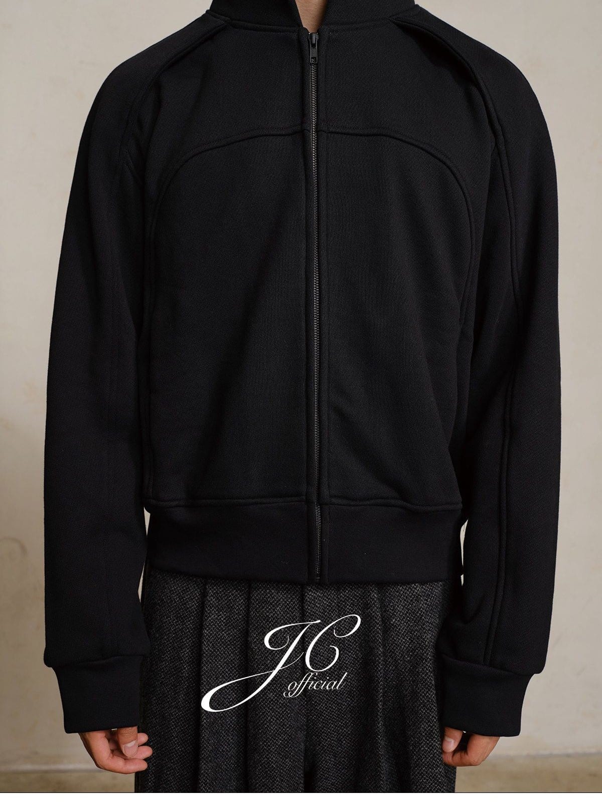 JCAESAR STUDIO Arch Panel Zip Up Hoodie in Black - On Model
