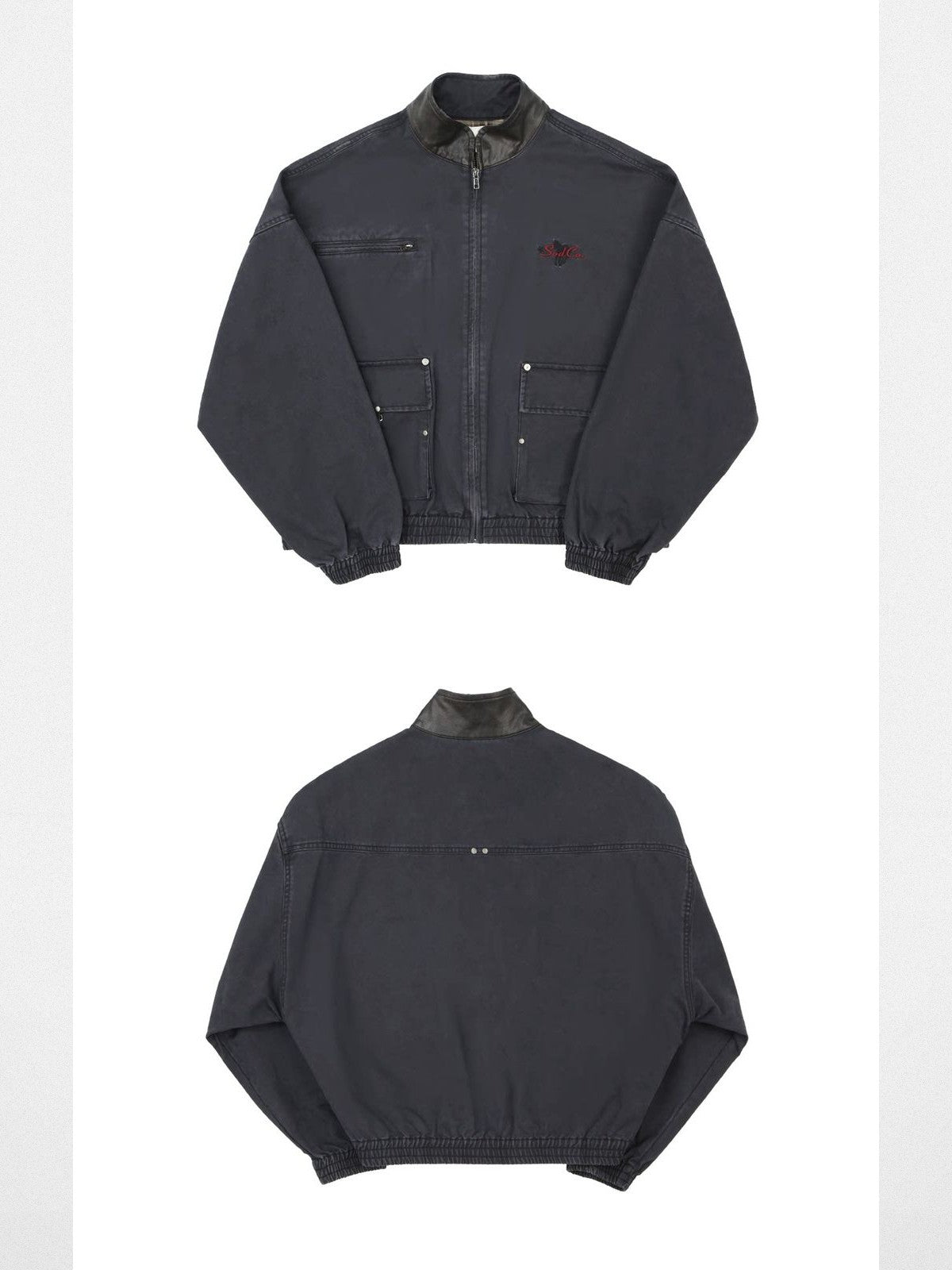 SOD Distressed Leather Collar Work Jacket in Blue