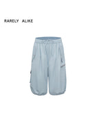 RARELY ALIKE Cropped Cotton Lantern Cargo Shorts in Sky Blue